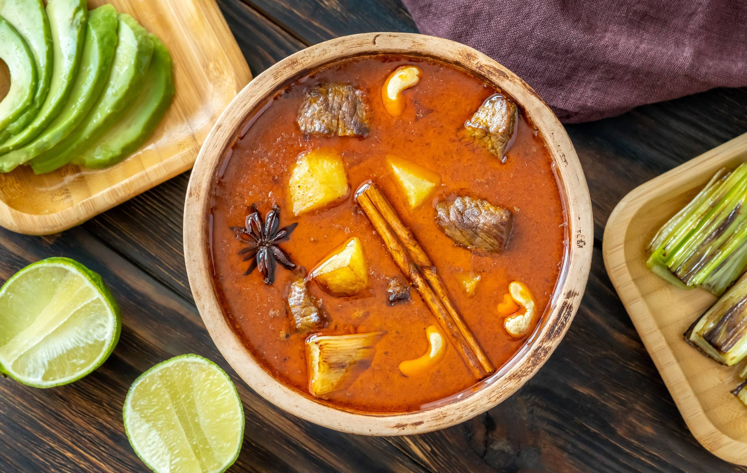 Freshly Made Massaman Curry With Vegetables On Its Side Freshly Made Massaman Curry With Vegetables On Its Side