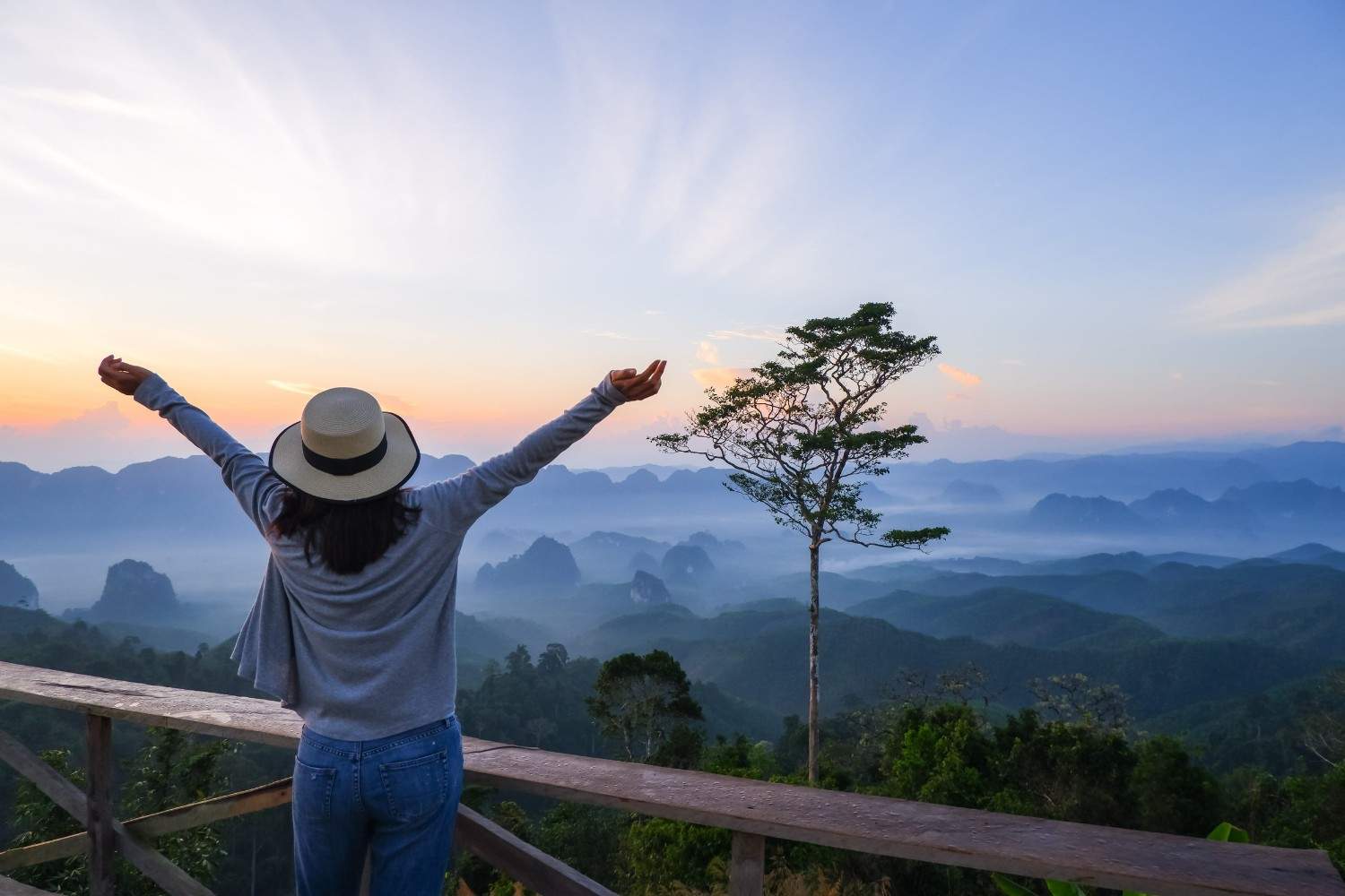 Happy Asian Woman Relaxing At Doi Ta Pang Thailand