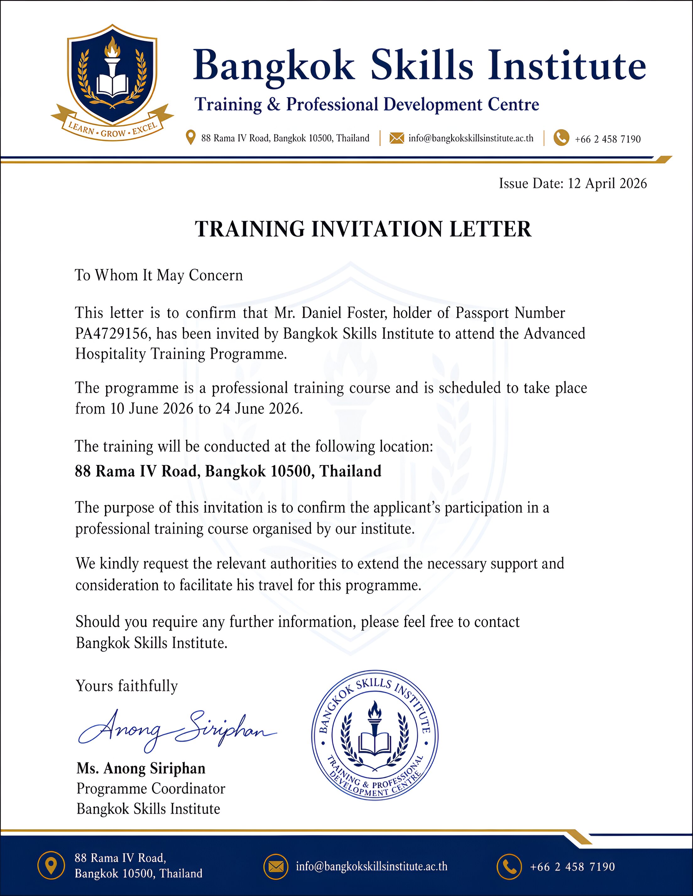 Sample Letter of Invitation for Training Program