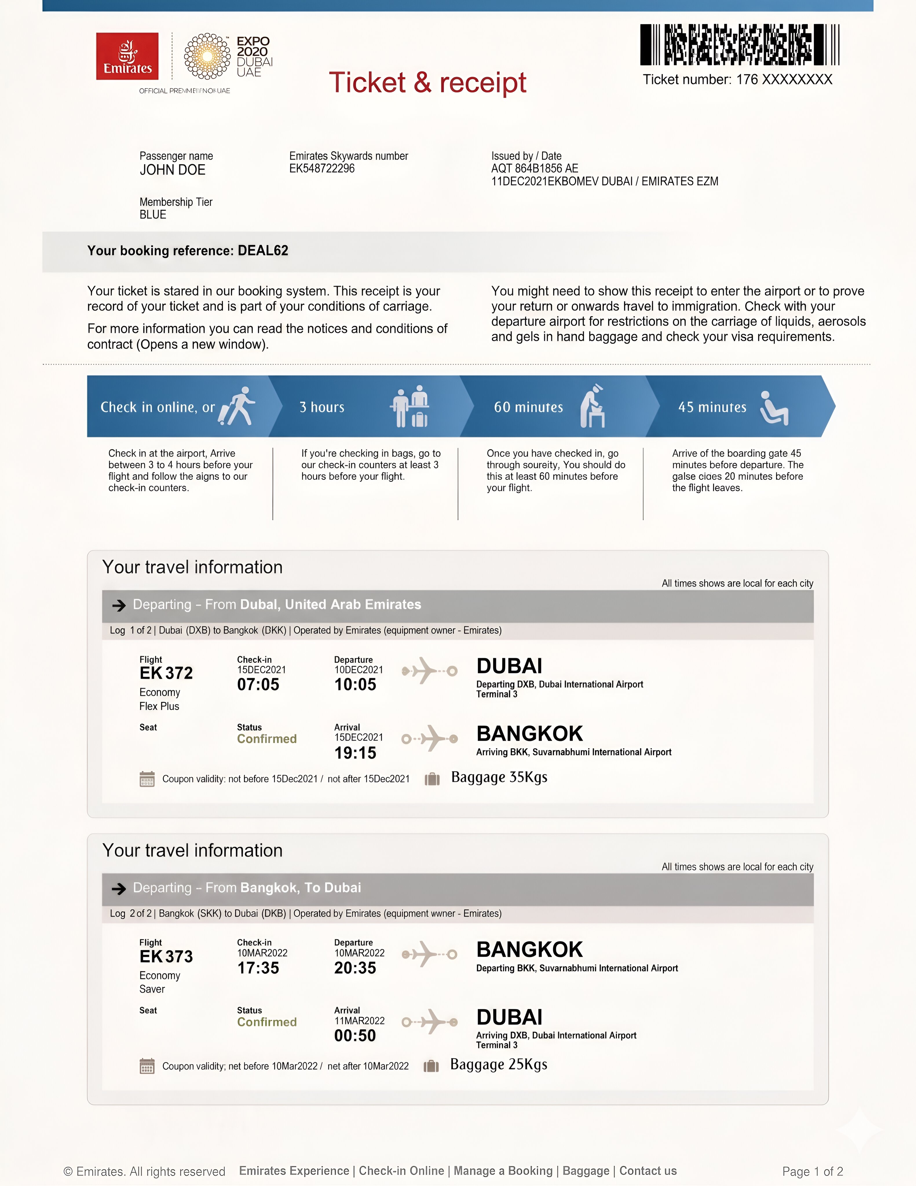 Sample of Travel Booking Confirmation