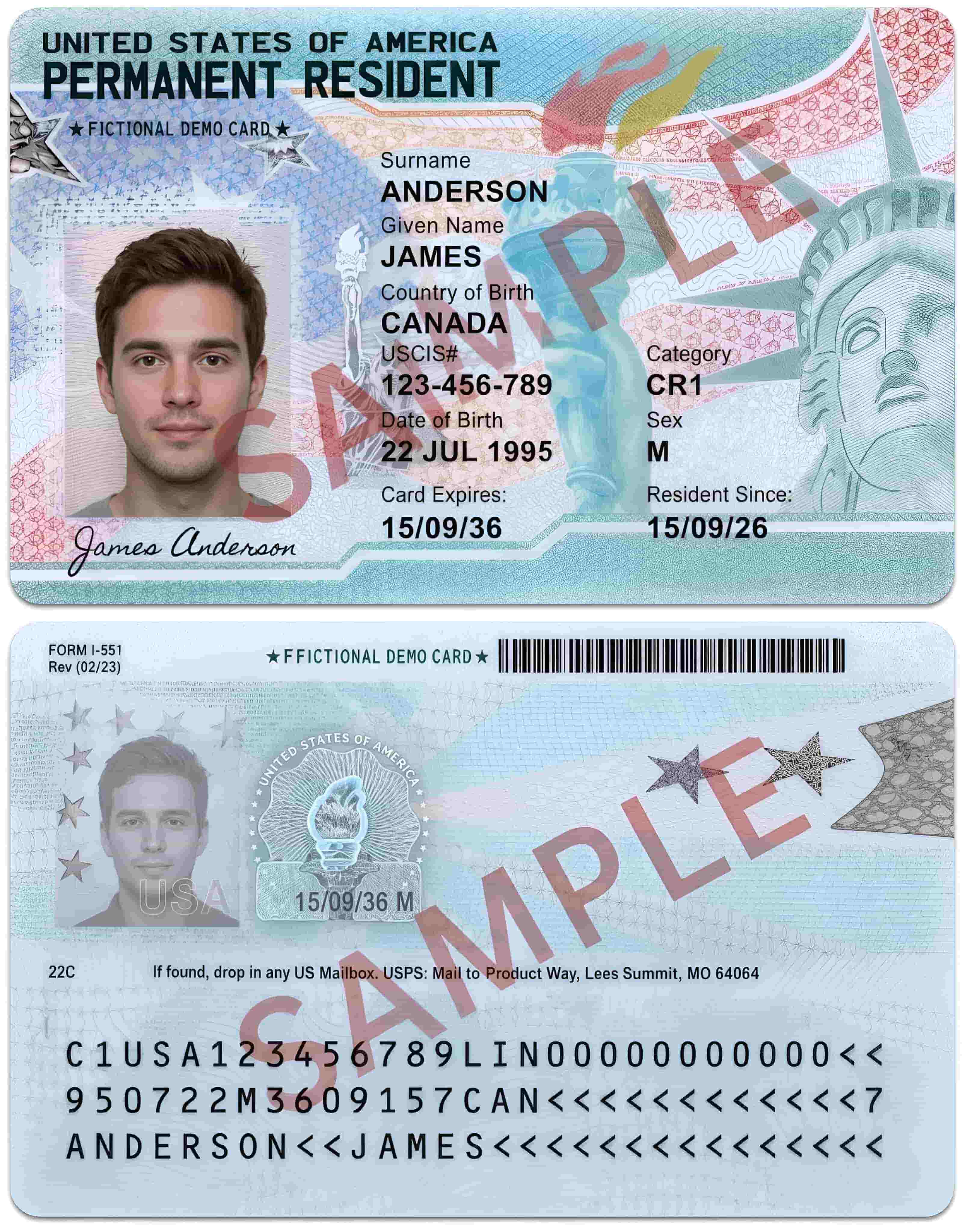 Sample of USA Resident Card