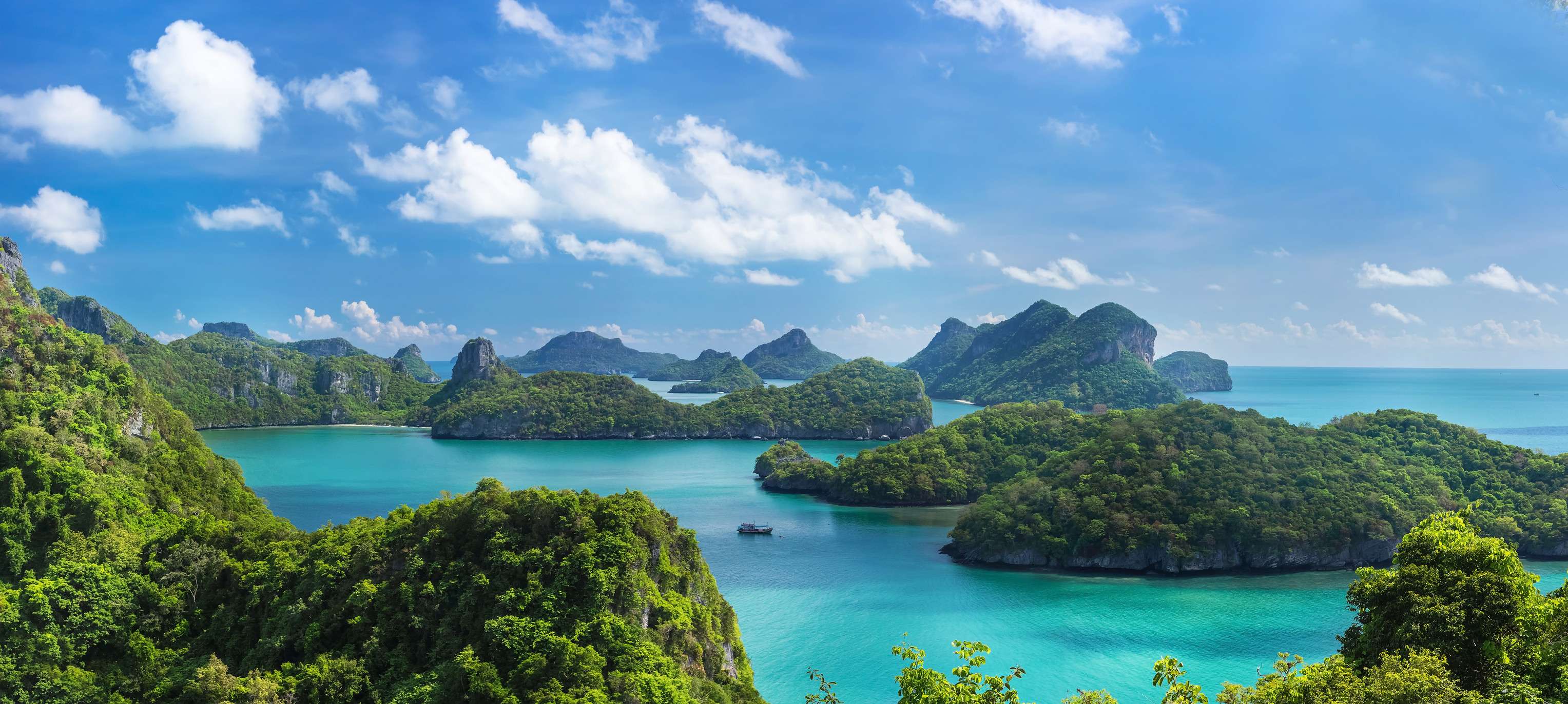 Sea Beach Island Sky With Bird Eye View Panorama At Mu Ko Ang Thong