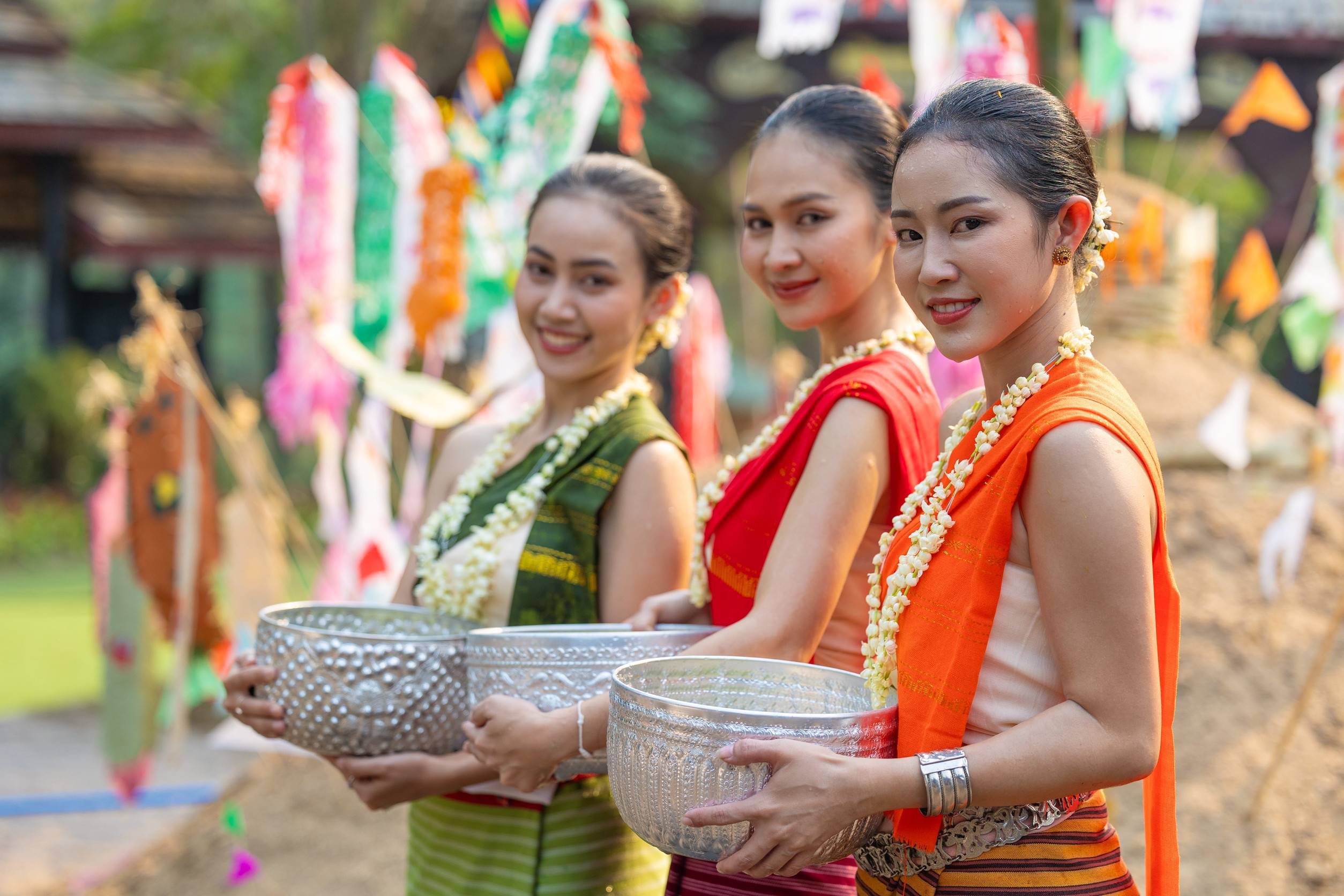 Thai Women Wearing Traditional Garments For A Thailand Festival